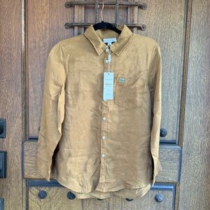 Lacoste Women's Button-Down Shirt in Camel Brown Size 4